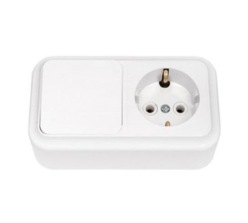 Розетка ОП IP55 1я с/з+1кл выключю+свет бел  MAKEL — Новобаза в Новомосковске