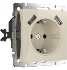 Werkel WL03-SKGS-USBx2 Розетка с\з, штор.и USBх2 (слонова