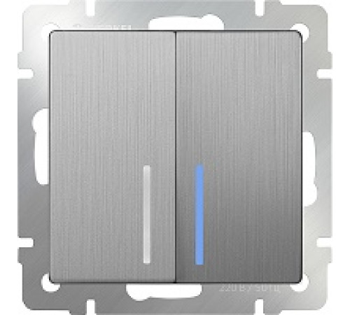 WL09-SW-2G-LED Выключатель с подсветкой 2-кл. СЕРЕБРЯНЫЙ РИФЛЕНЫЙ Werkel — Новобаза в Новомосковске