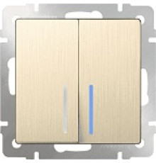 WL10-SW-2G-LED Выключатель с подсветкой 2-кл. ШАМПАНЬ РИФЛЕНЫЙ Werkel