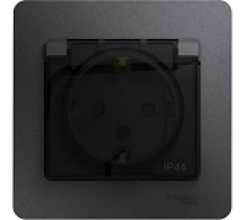 Розетка 1м СП Glossa 16А IP44 с/з шторк графит — Новобаза в Новомосковске