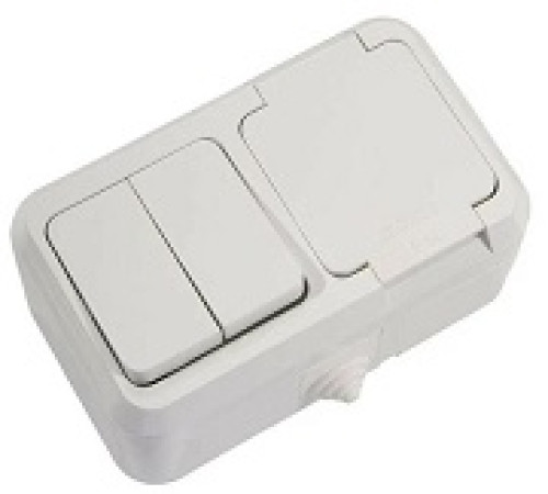 Розетка ОП IP44 1я с/з +2кл выключ бел.18351 MAKEL — Новобаза в Новомосковске