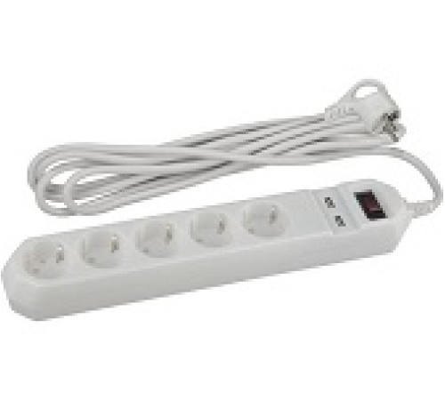 Сетевой фильтр Era 5гн. 1,5м белый с USB — Новобаза в Новомосковске