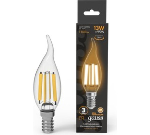 Лампа Gauss Filament Свеча 13W 1100lm 2700К Е14 LE — Новобаза в Новомосковске
